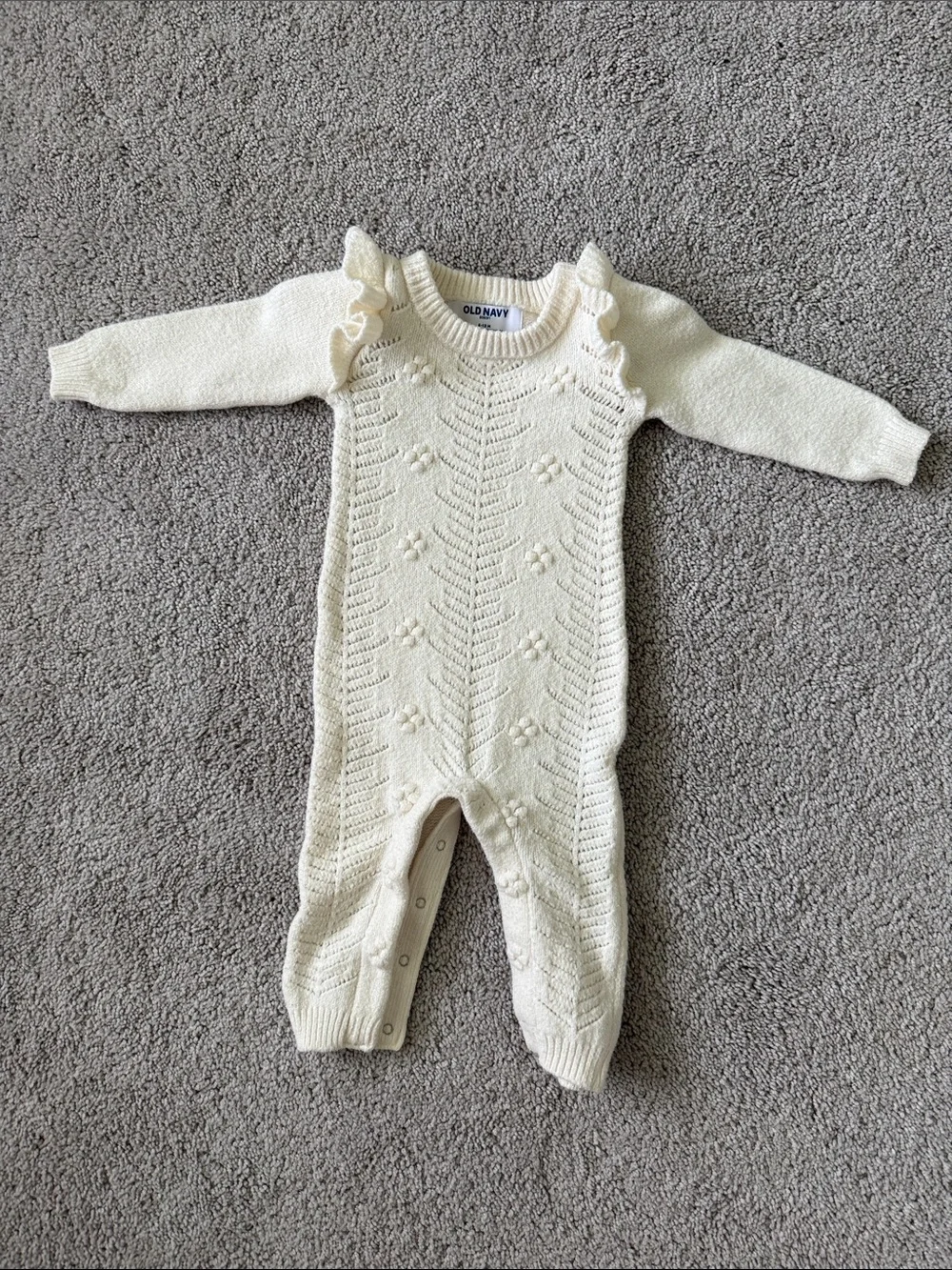 Old Navy Cream Knit Ruffle-Shoulder Baby Footie